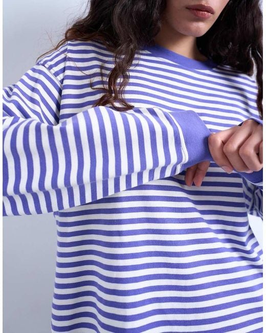 TOPSHOP Purple Stripe Long Sleeve Slouchy Skater Tee