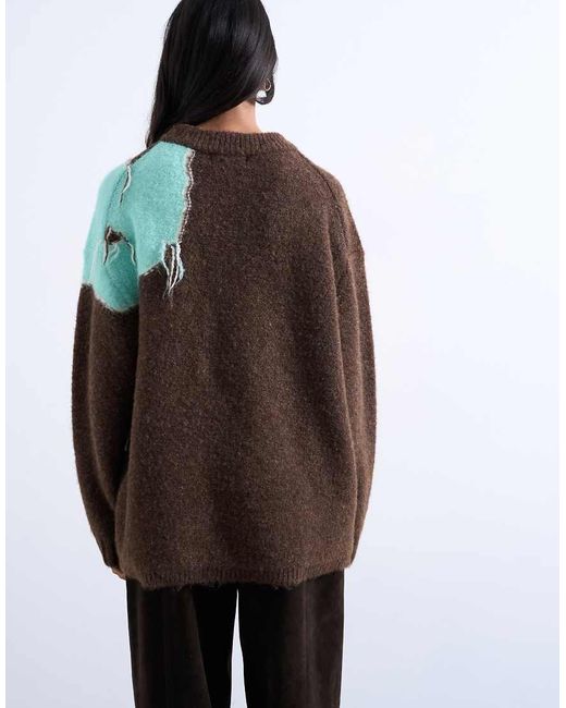 TOPSHOP Gray Knitted Placement Floral Tassel Jumper