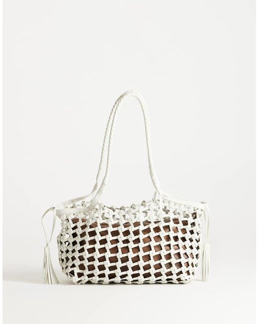 TOPSHOP White Shia Medium Woven Shoulder Bag