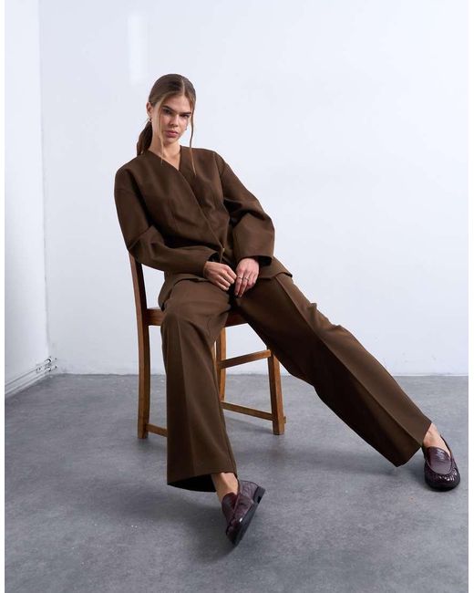 TOPSHOP Brown Co Ord Double Pleat Suit Trouser