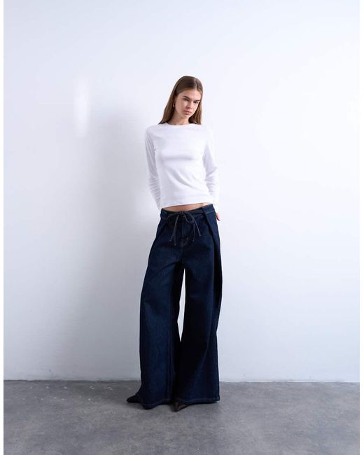TOPSHOP White Deep Pleated Tie Front Jean