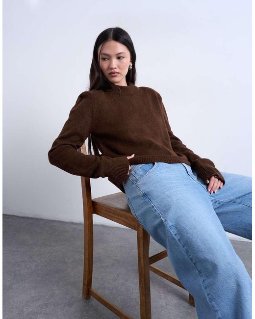 TOPSHOP Blue Knitted High Back Cut Out Top With Shoulder Pads