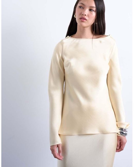 TOPSHOP Brown Long Sleeve Cowl Detail Top