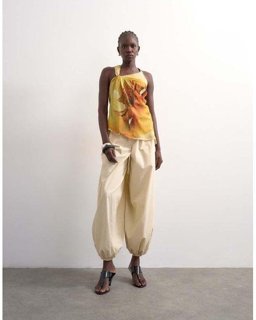 TOPSHOP Yellow Draped Knot Shoulder Detail Top
