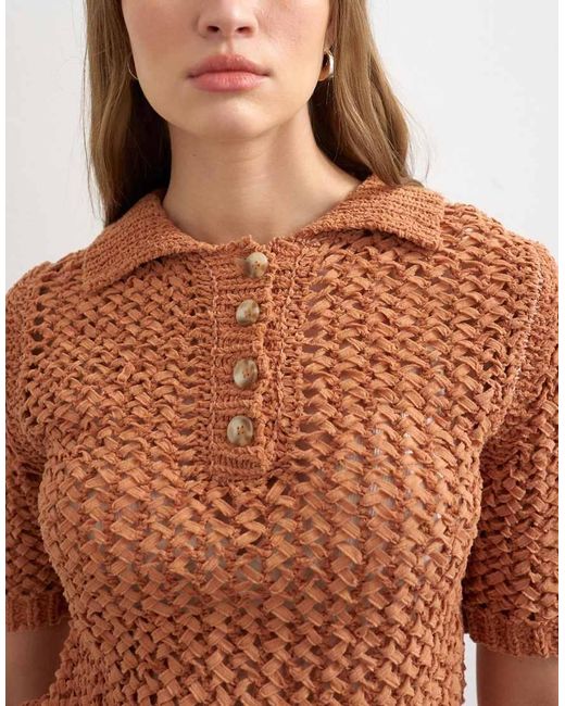 TOPSHOP Red Knitted Tape Yarn Polo