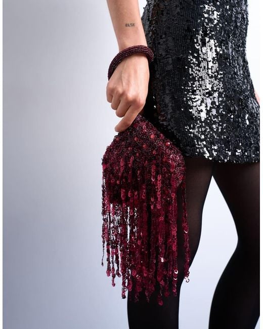 TOPSHOP Red Giana Sequin Tassel Grab Bag