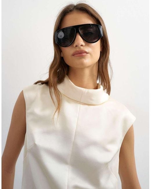 TOPSHOP White Satin Funnel Neck Tulip Mini Dress