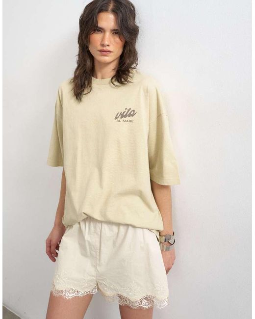 TOPSHOP Natural 'little Italy' Graphic Oversized Tee
