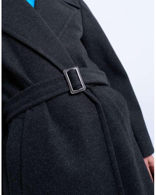 TOPSHOP Blue Dropped Waist Belted Longline Formal Coat
