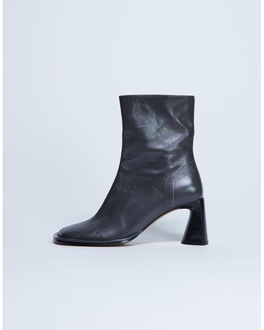 TOPSHOP Blue Star Premium Leather Round Toe Block Heel Boot