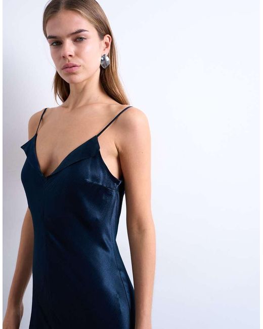 TOPSHOP Blue Folded Edge Satin Cami Slip Maxi Dress