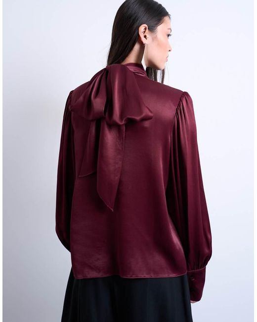 TOPSHOP Red Satin Scarf Blouse