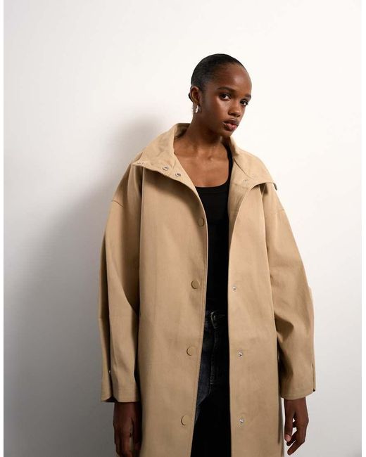 TOPSHOP White Oversized Clean Funnel Neck Trench Coat
