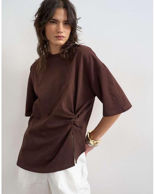 TOPSHOP Brown Knot Twist T-shirt