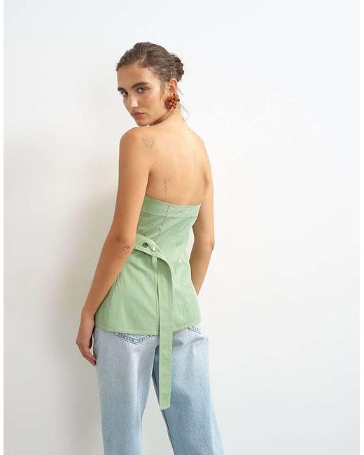 TOPSHOP Green Structured Asymmetric Bandeau Top