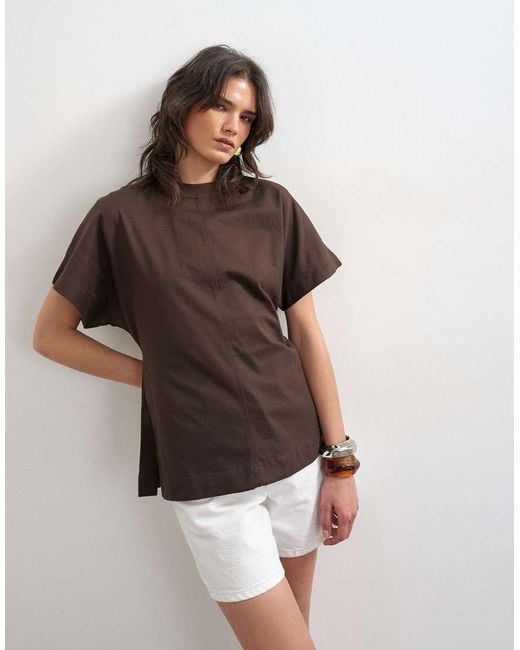 TOPSHOP Brown Slit Side Tee