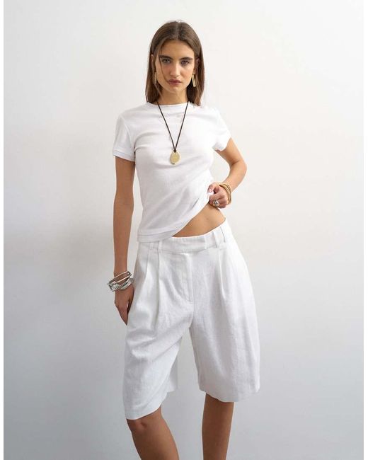 TOPSHOP White Linen Bermuda Short