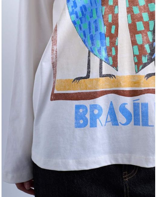 TOPSHOP White Graphic Brasilia Contrast Ringer Skater Tee