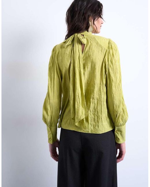 TOPSHOP Green Crinkle Scarf Blouse