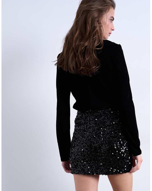 TOPSHOP Black Velvet Sequin Drape Mini Skirt