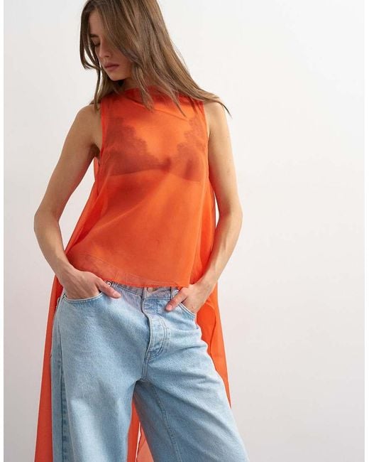 TOPSHOP White Sheer Organza Drape Tunic Top