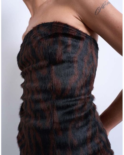 TOPSHOP Black Co-ord Faux Fur Bandeau
