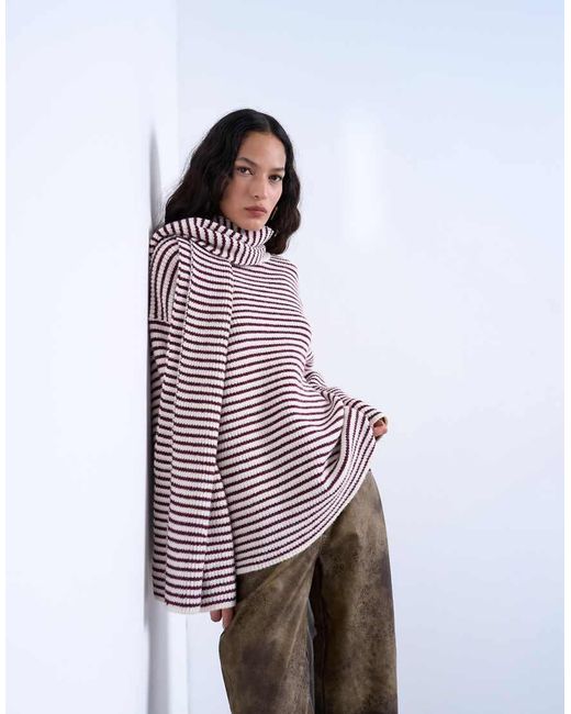 TOPSHOP Purple Knit Stripe Oversized Sweater With Scarf