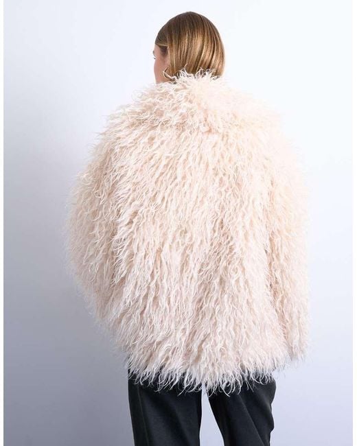 TOPSHOP White Mongolian Faux Fur Funnel Neck Mid Length Coat