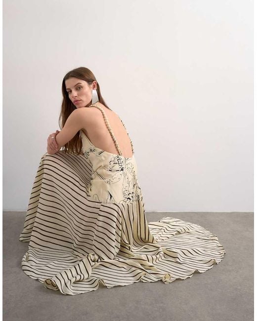 TOPSHOP Natural Contrast Print Beaded Straps Maxi Dress