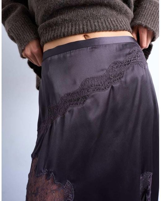 TOPSHOP Multicolor Satin And Lace Mix Hanky Hem Midi Skirt