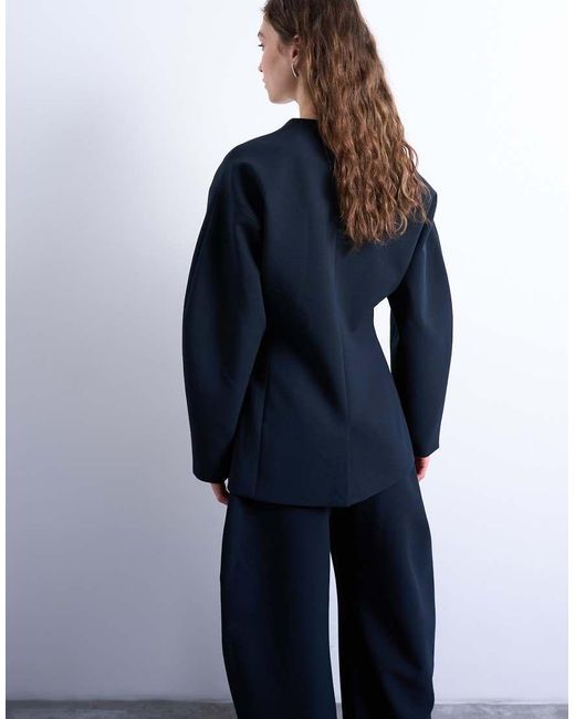 TOPSHOP Blue Collarless Structured Blazer