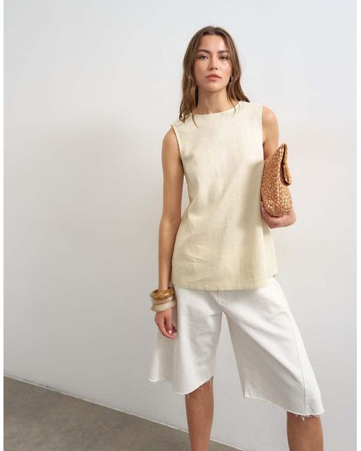 TOPSHOP Natural Open Back Chuck On Linen Rich Tank
