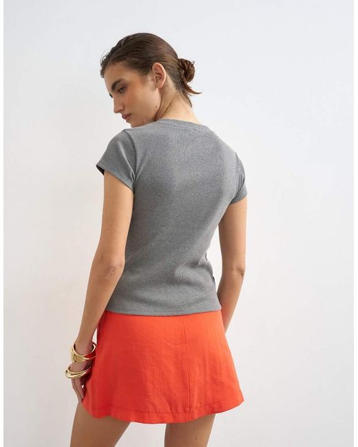 TOPSHOP Gray Button Through Short Sleeve Top