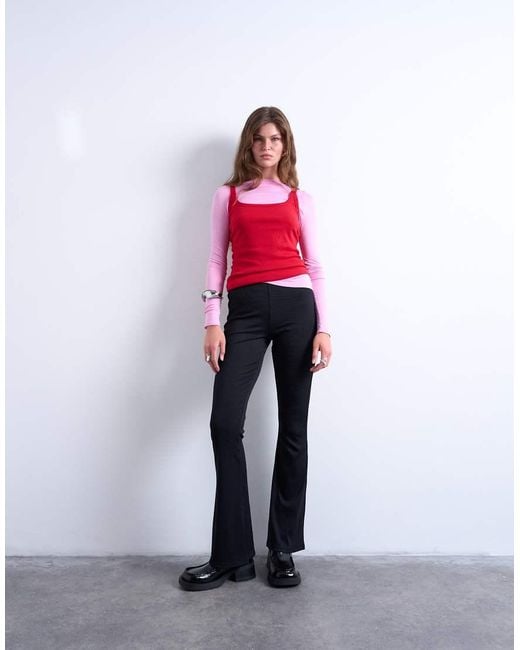 TOPSHOP White Skinny Rib Flared Trouser