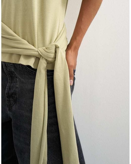 TOPSHOP Green Wrap Waist Tie Detail Top