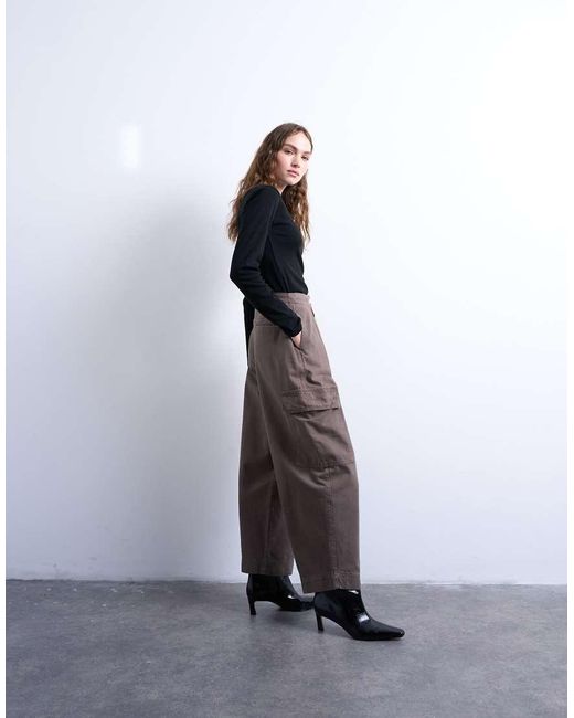TOPSHOP White Heavy Wash Cargo Trousers With Pleats
