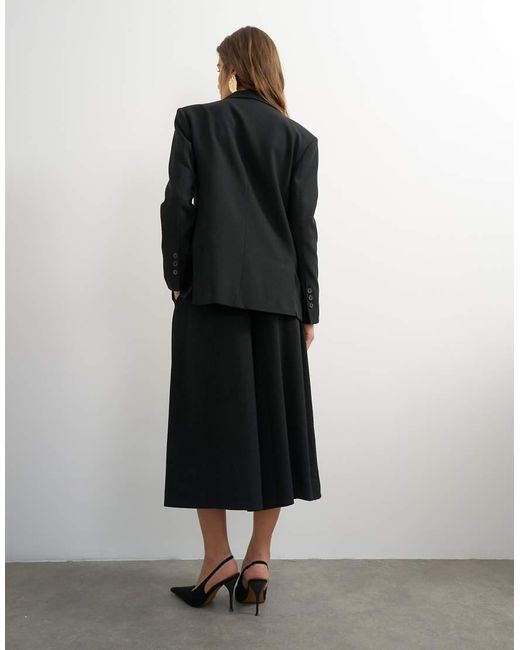 TOPSHOP Black Belted Pleated Cropped Wide Leg Trouser
