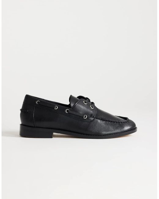 TOPSHOP Black Brandi Leather Lace Up Shoes