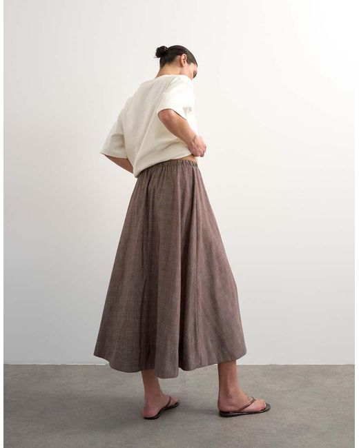 TOPSHOP Natural Co Ord Check Tie Waist Pleated Maxi Skirt