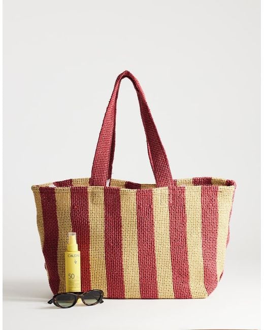 TOPSHOP Red Selia Large Stripe Straw Tote Bag