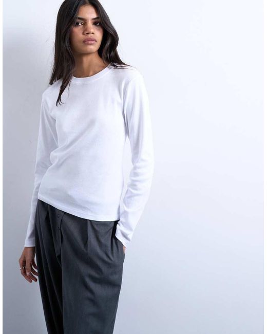 TOPSHOP White Long Sleeve Everyday Tee