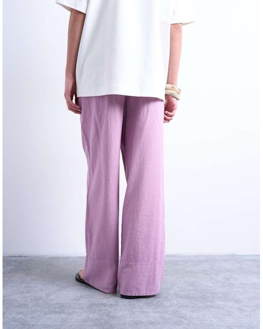 TOPSHOP Purple Linen Straight Leg Trouser With Deep Cuff