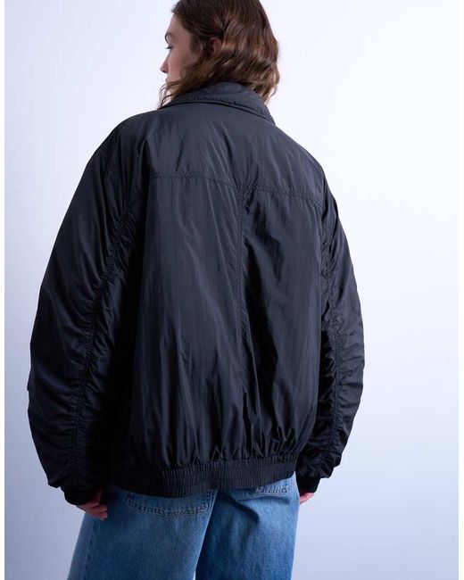 TOPSHOP Blue Oversized Padded Hybrid toggle Bomber