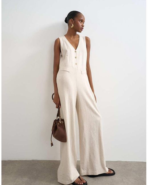 TOPSHOP Natural Tailored Linen Blend Jumpsuit