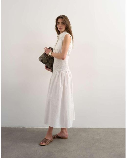 TOPSHOP White Dropped Waist Sleeveless Shirt Dress