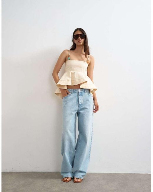 TOPSHOP White Beaded Strap Full Hem Top