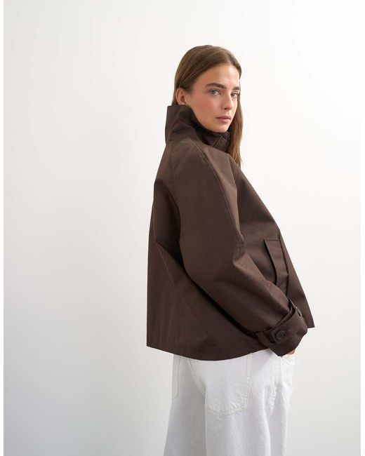 TOPSHOP Brown Funnel Neck Cropped Trench Coat