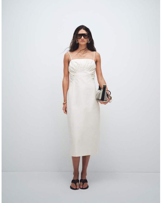 TOPSHOP White Premium Ruched Bust Midi Dress