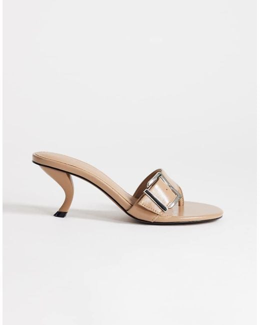 TOPSHOP Natural Nadine Mid Heeled Mules With Buckle