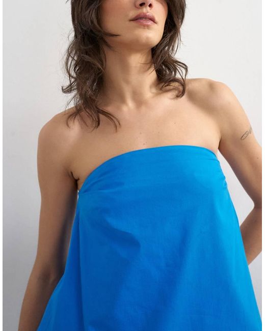 TOPSHOP Blue High Low Bandeau Top